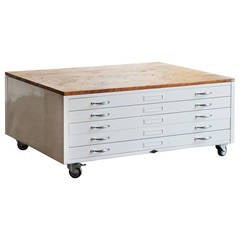 Used Flat File Coffee Table in High Gloss White with Reclaimed Wood