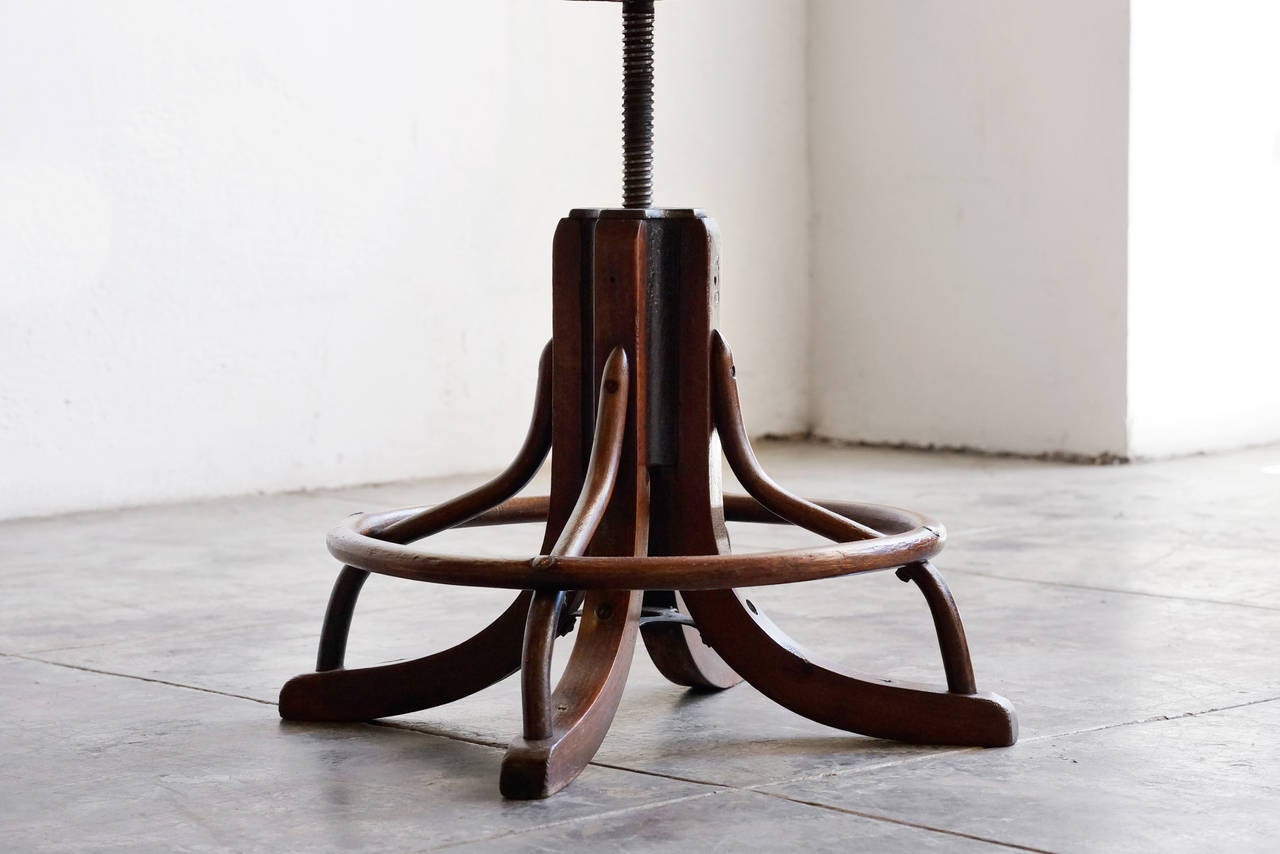 Industrial Antique Wood Drafting Stool, circa 1890s