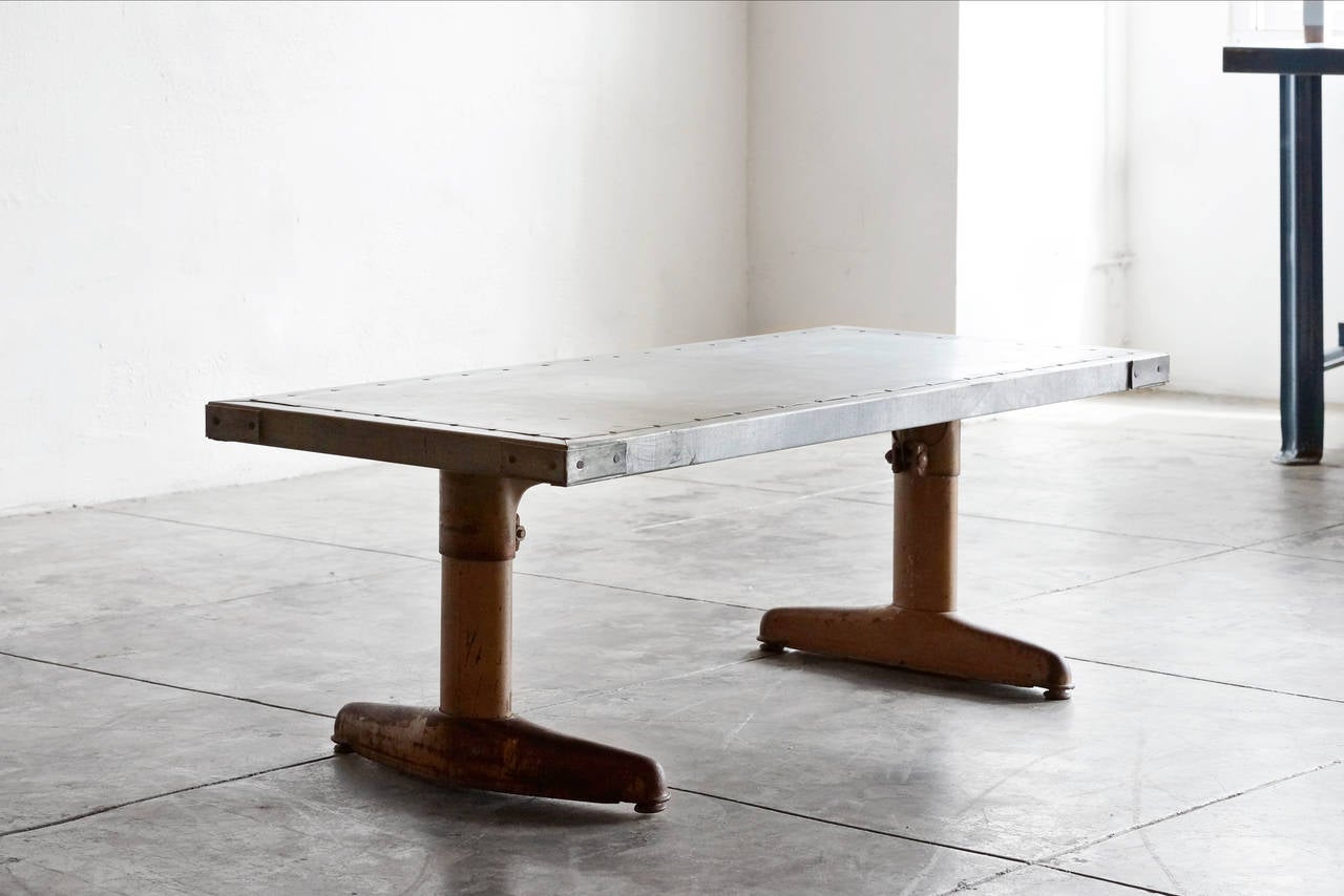 Mid Century Coffee Table with Custom Zinc Top, Adjustable