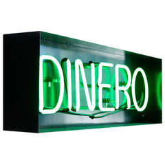 Vintage Neon "Dinero" Sign, Repurposed in Steel Frame