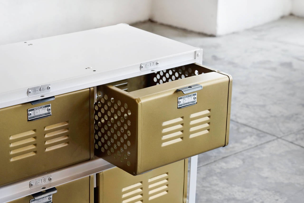 American Vintage Locker Basket Unit Refinished in Sun Gold and White