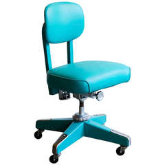 Vintage Armless Task Chair, Refinished in Monochrome Turquoise