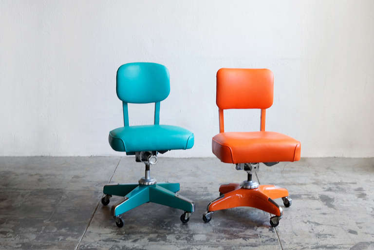 American Vintage Armless Task Chair, Refinished in Monochrome Turquoise
