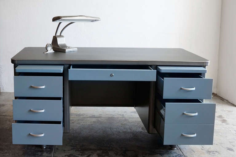 American Double Pedestal Tanker Desk, Refinished