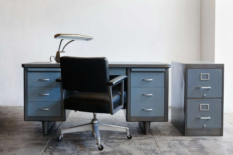 Mid-Century Modern Double Pedestal Tanker Desk, Refinished