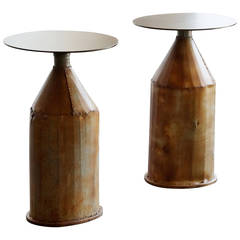 Pair of Vintage Side Tables with Repurposed Industrial Bases