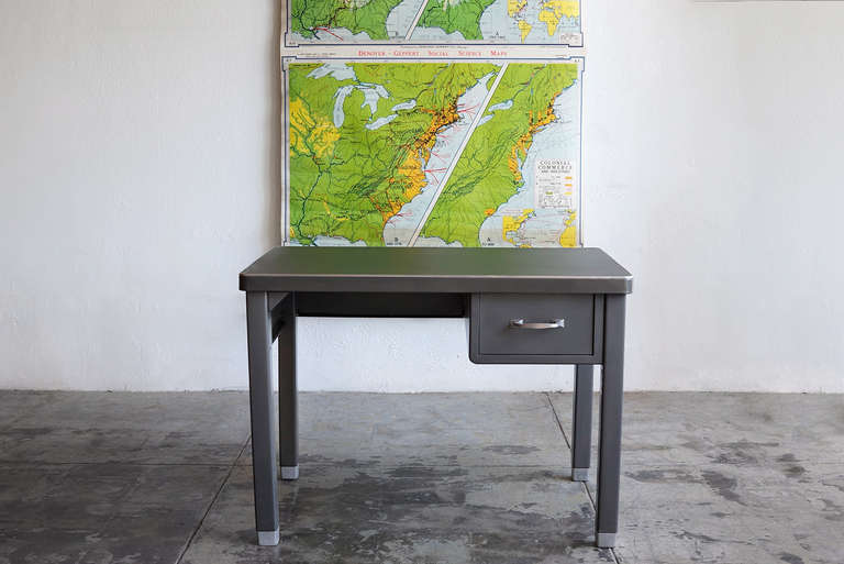 Mid-Century Modern Four-Legged Tanker Table with Drawer by General Fireproofing, 1940's
