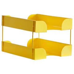 Vintage Midcentury Double-Tier Paper Tray, Refinished in Yellow
