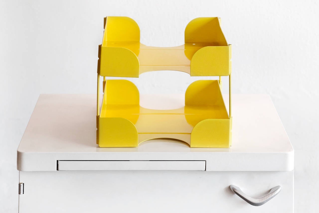 Mid-Century Modern Midcentury Double-Tier Paper Tray, Refinished in Yellow