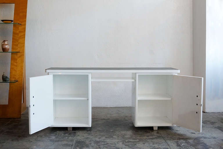 Mid-20th Century Refinished Tanker Console Desk or Knee Space Credenza