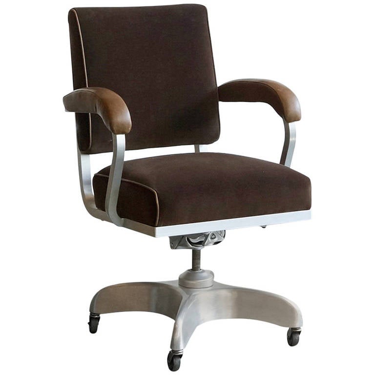 1950s Executive Steno Chair, Velvet and Leather at 1stdibs