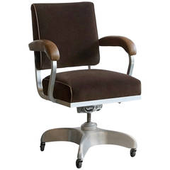 Retro 1950s Executive Steno Chair, Velvet and Leather