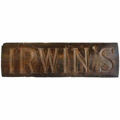 Hand-Carved Wood Store Sign "Irwin's, circa 1930s
