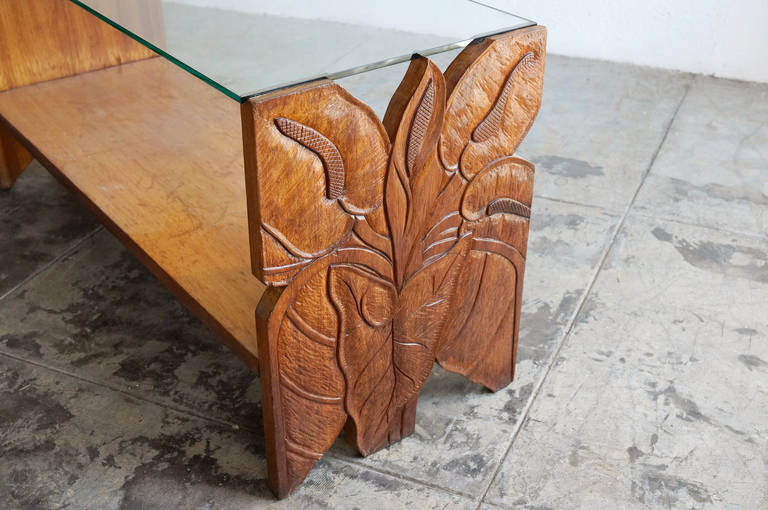 American Gumps Hawaii Carved Mango Wood, Anthurium Leaf Coffee Table