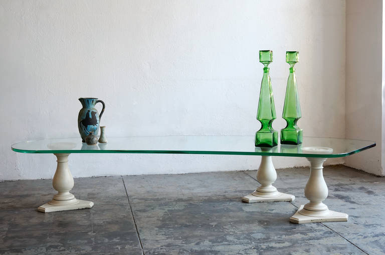 Mid-Century Modern Edith Norton Coffee Table with Kidney-Shaped Glass and Column Bases