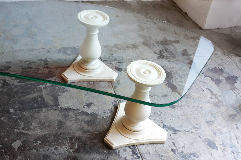 Edith Norton Coffee Table with Kidney-Shaped Glass and Column Bases In Good Condition In Alhambra, CA