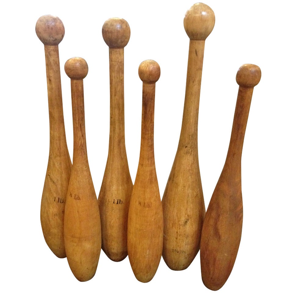 Vintage Juggling Pins Set Of 6 For Sale at 1stDibs