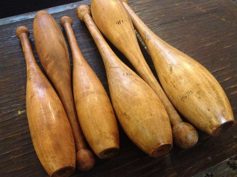 Vintage Juggling Pins Set Of 6 For Sale at 1stDibs
