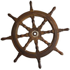 Antique Ship's Wheel, Teak Wood, c. Late 19th
