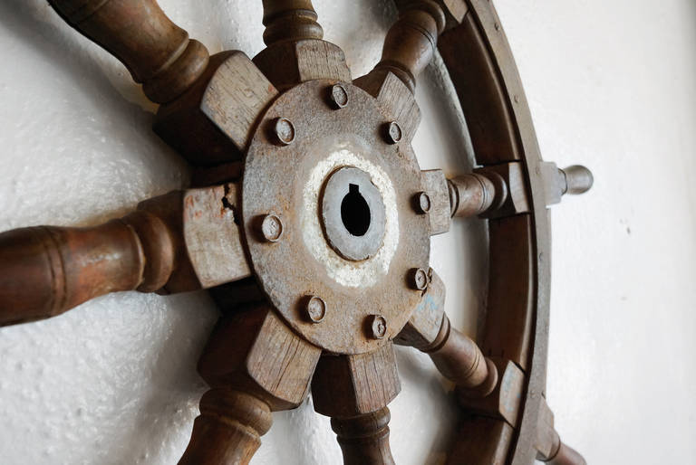 Unknown Antique Ship's Wheel, Teak Wood, c. Late 19th