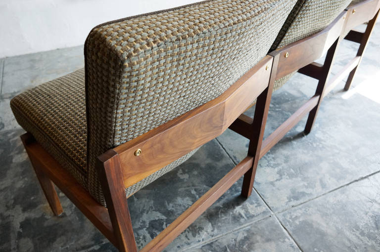 American Mid-Century Modern Three Seat Bench with Sculpted Back