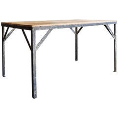 Reclaimed Wood and Steel Industrial Work Table, circa 1940s