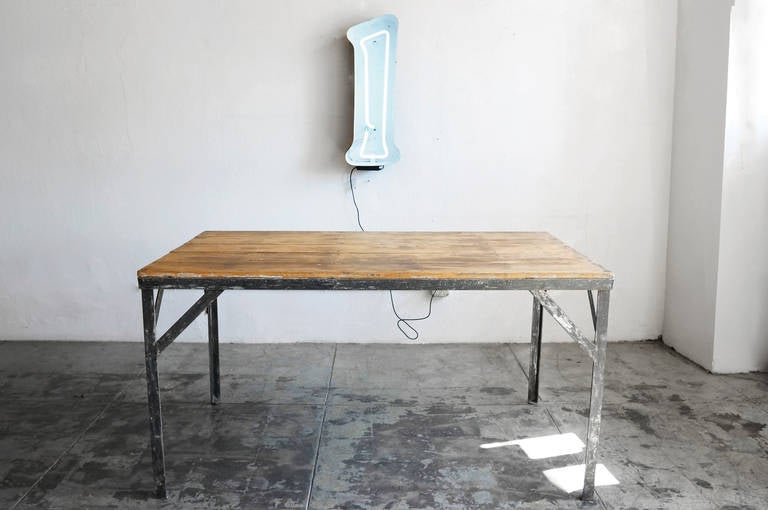 Mid-20th Century Reclaimed Wood and Steel Industrial Work Table, circa 1940s