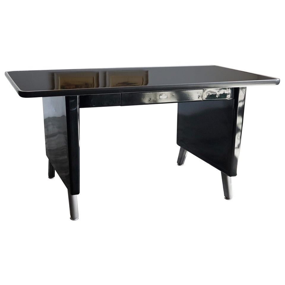 1960s AllSteel Panel Leg Tanker Table with Bumper Top, Refinished