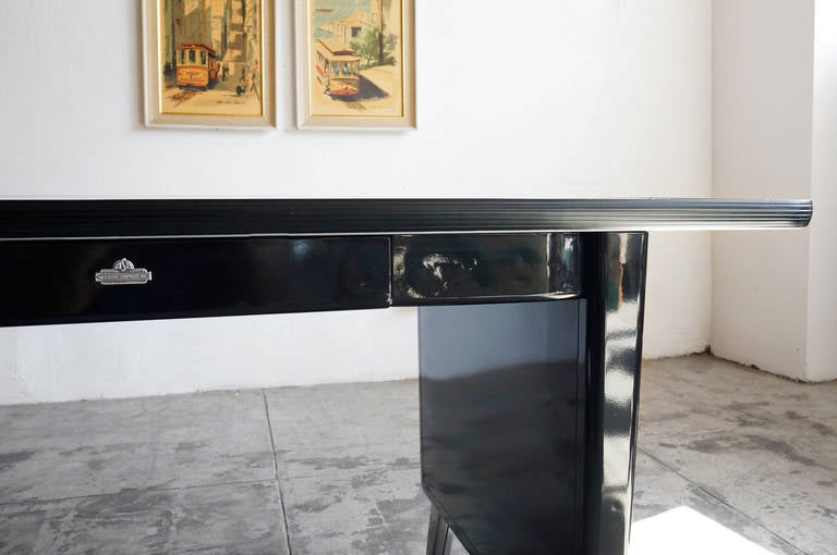 Mid-20th Century 1960s AllSteel Panel Leg Tanker Table with Bumper Top, Refinished