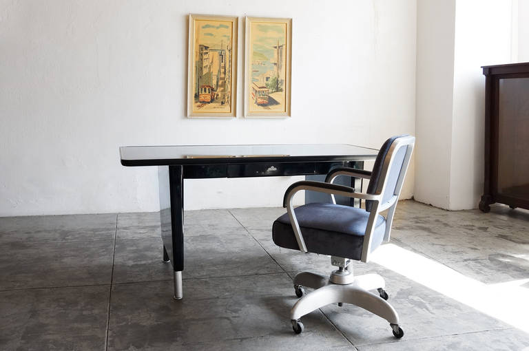 American 1960s AllSteel Panel Leg Tanker Table with Bumper Top, Refinished