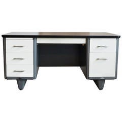 1960s AllSteel Bumper Top Tanker Desk, Refinished in Natural Steel and Pearl