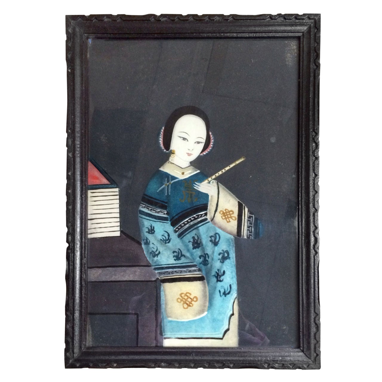 Antique Chinese Reverse Painting on Glass For Sale