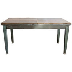 Vintage 1940s Steel Tanker Table with Reclaimed Wood Top