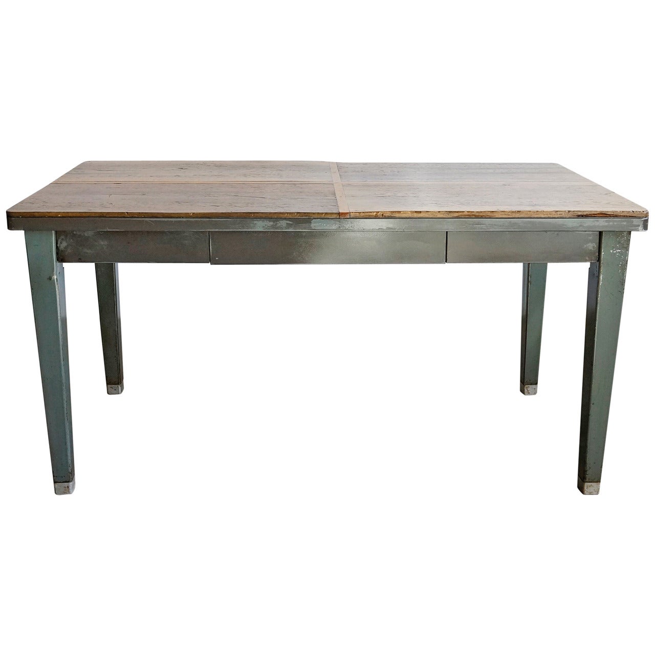 1940s Steel Tanker Table with Reclaimed Wood Top