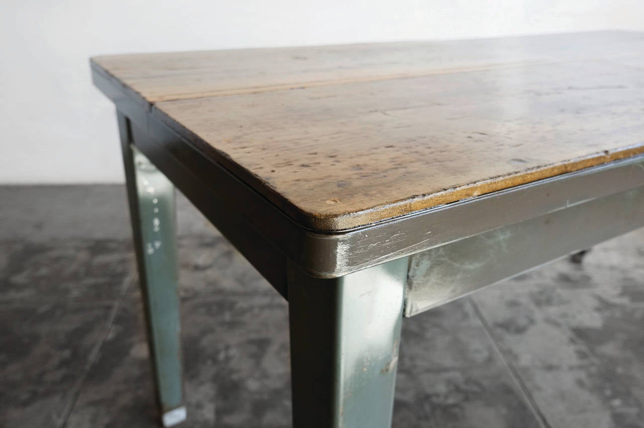 Mid-20th Century 1940s Steel Tanker Table with Reclaimed Wood Top