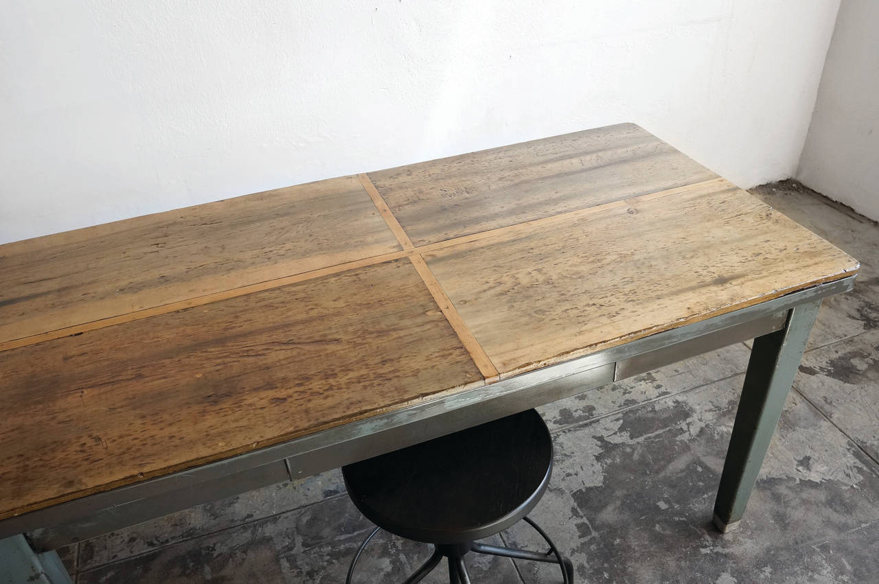 1940s Steel Tanker Table with Reclaimed Wood Top 1