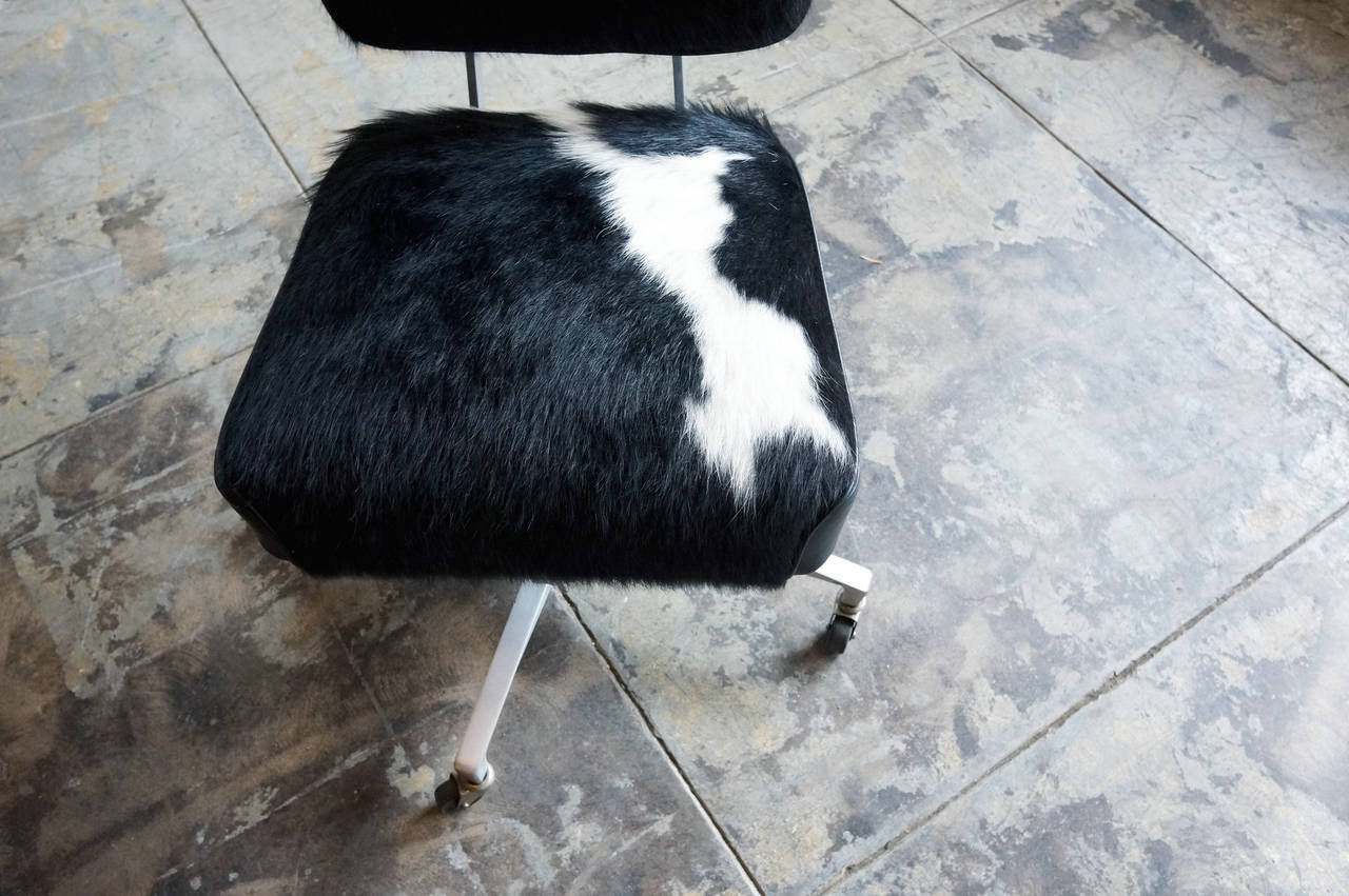 20th Century Vintage Armless Task Chair with Cowhide Seat