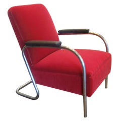 Vintage Chrome Tube Arm Chair with Red Mohair