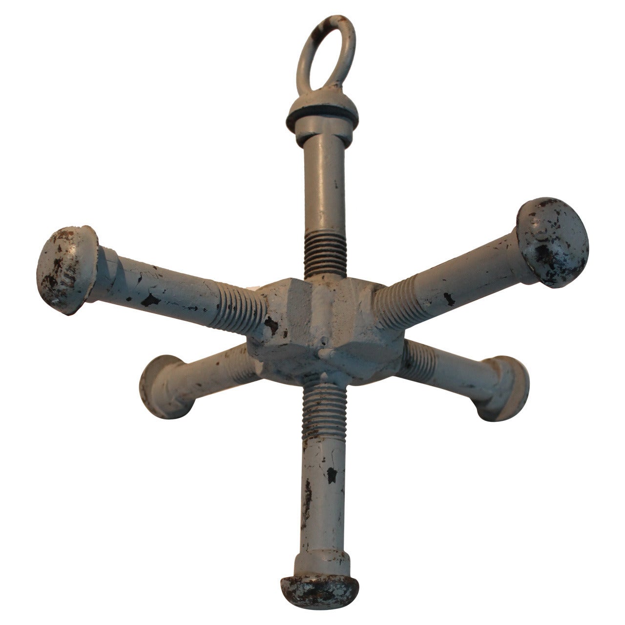 Sculptural Folk Art Handmade Large Iron Bolt Anchor For Sale