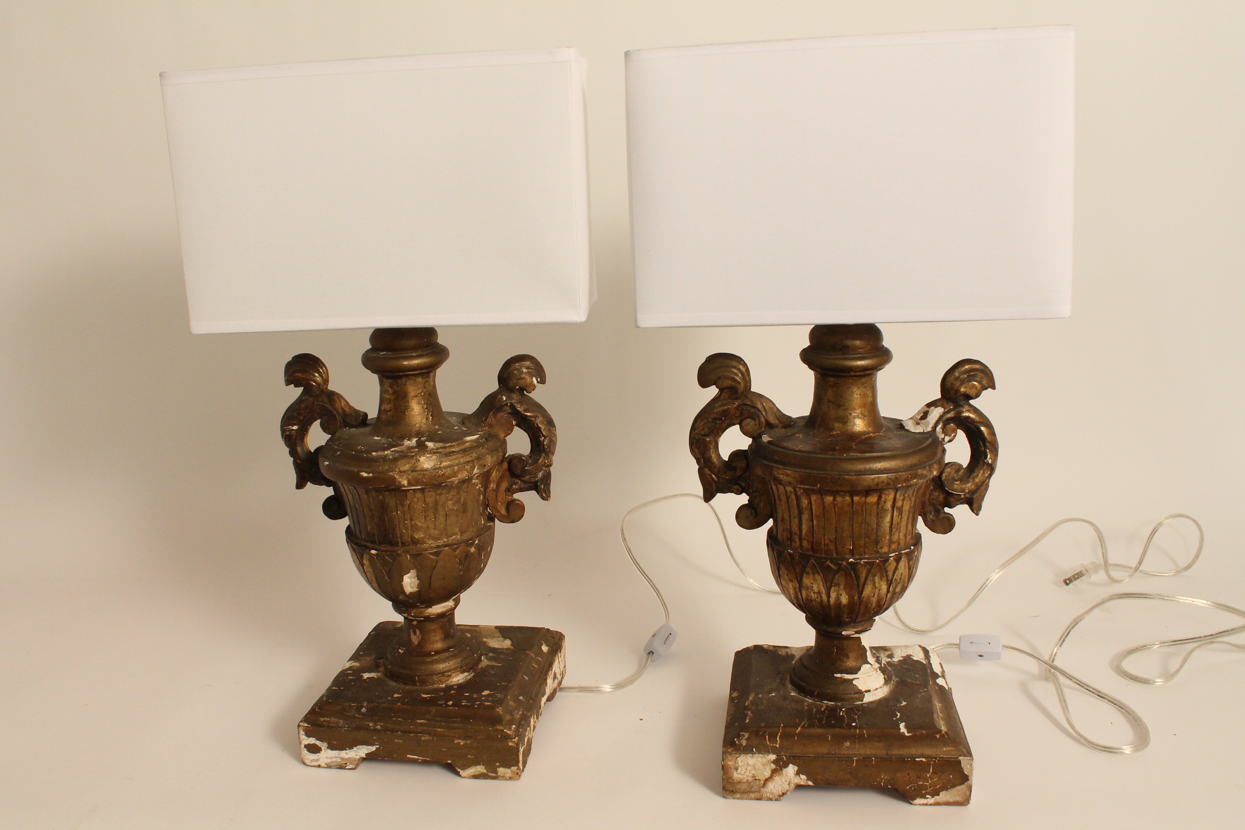 Pair of 19th Century Italian Carved and Gilt Wood Urn Form Lamps
