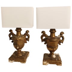 Antique Pair of 19th Century Italian Carved and Gilt Wood Urn Form Lamps