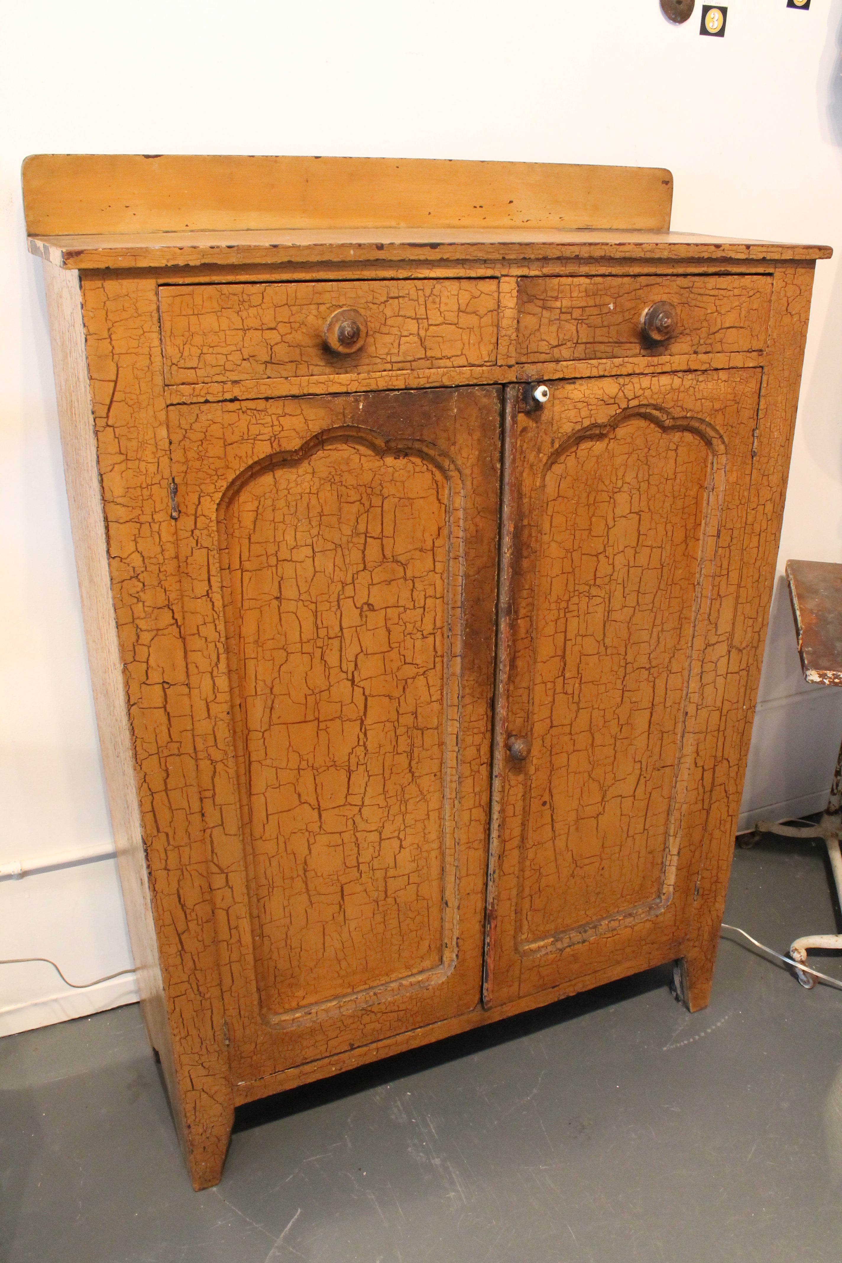 19th Century Mustard Crackle Painted Cabinet For Sale