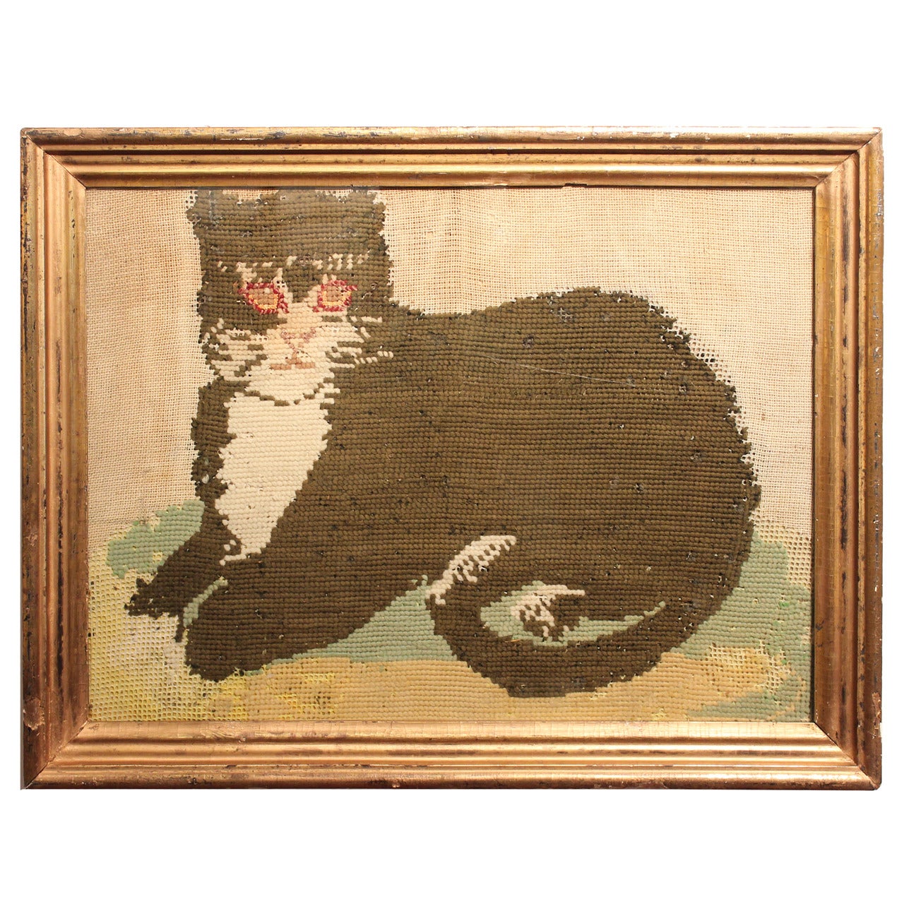 19th Century Needlework Cat
