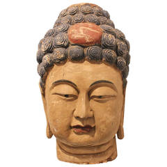 Very Large Carved Tibetan Buddha Head