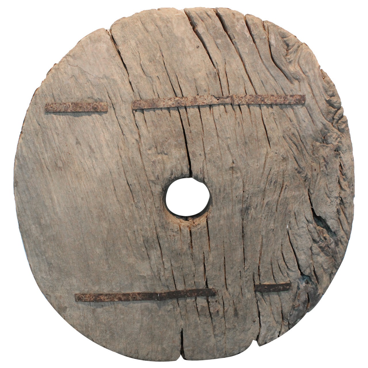 19th Century Heavily Weathered Asian Wooden Wheel For Sale