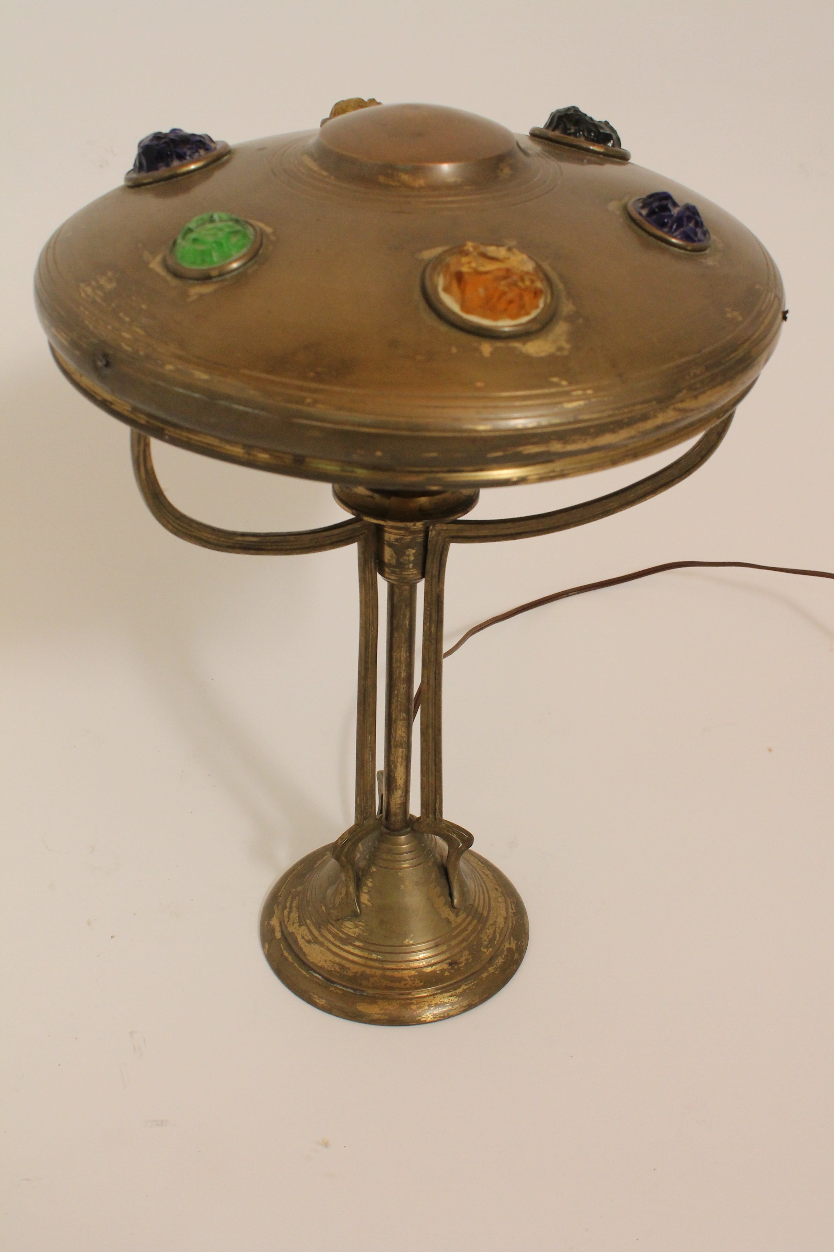 Art Nouveau Lamp with Faceted Glass Jewels