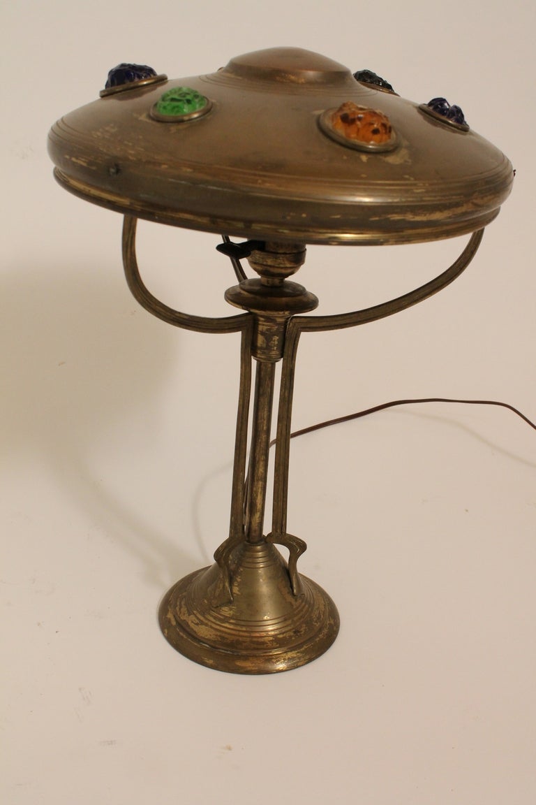 Austrian Art Nouveau Lamp with Faceted Glass Jewels
