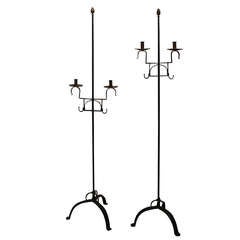 Pair Of Early 20th Century Wrought Iron 5 Foot Tall Candle Stands