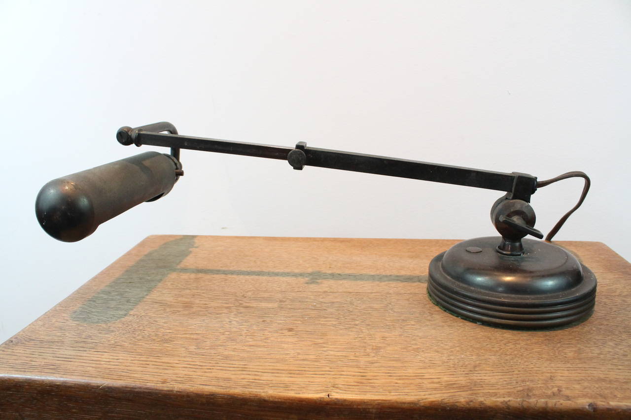 Machine Age Adjustable Brass Desk Lamp For Sale 4