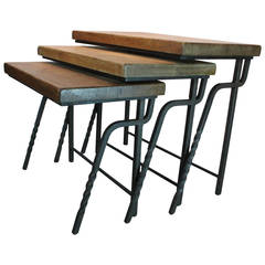 Wrought Iron and Oak Belgian Nesting Tables